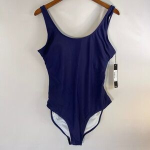 One-Piece Navy Swimsuit Nicole Miller Studio Scoop Neckline NEW $120 Size XL
